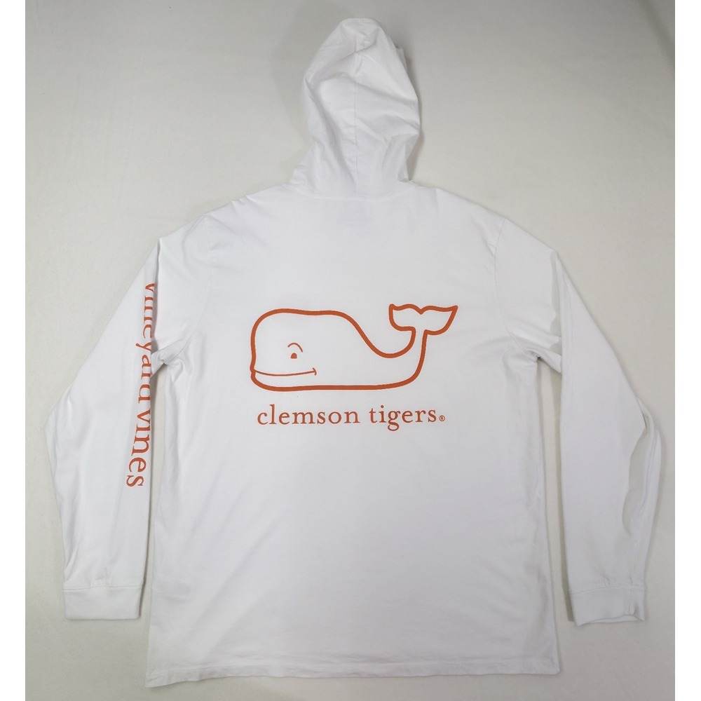 Vineyard Vines White Hoodie with Orange Whale Clemson Tigers